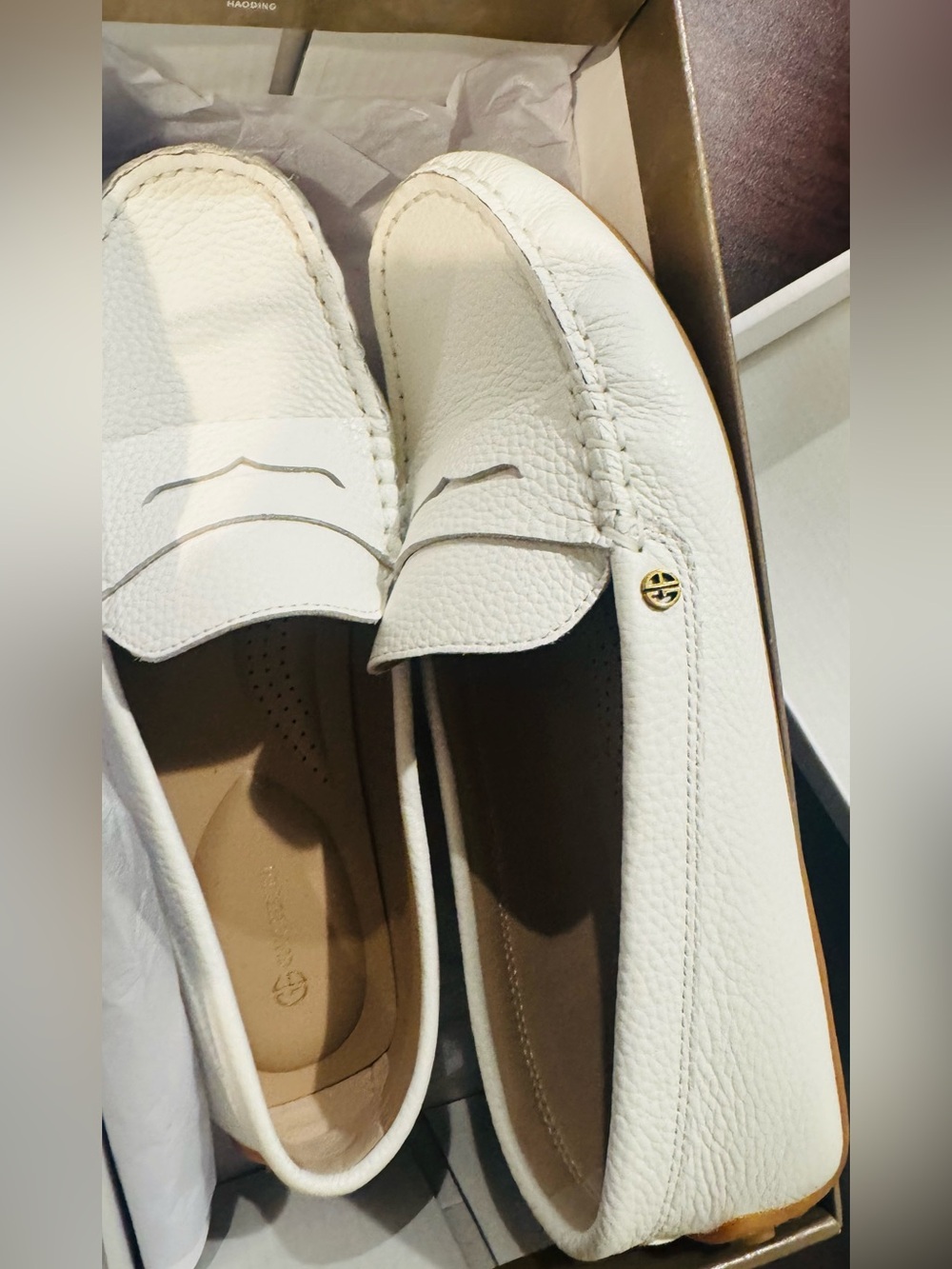 Womens White Leather Penny Loafers. Wore once. Like new